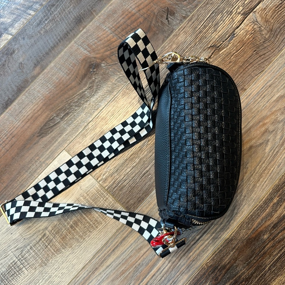 Charlie Maree Co Black Woven Crossbody Bag with Patches - Picture 7 of 10